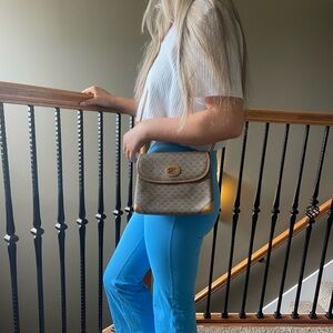 GUCCI Vintage 1980s GG Web Monogram Leather Crossbody Two Compartment Bag